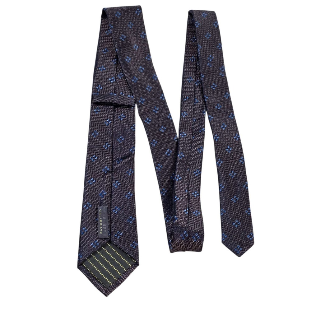 CALIBRATE Silk Jacquard Geometric Pattern Men's Necktie Dark‎ Brown Blue
